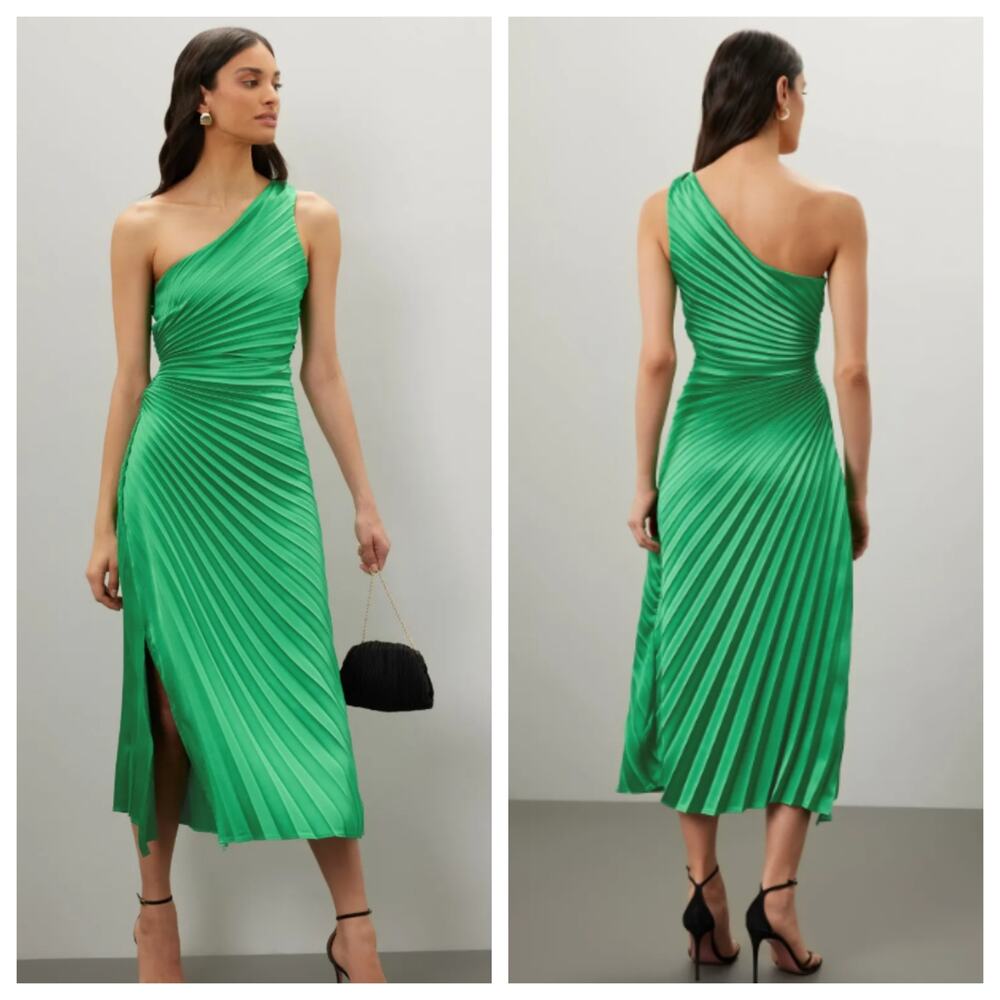 DELFI Collective Leah Green One Shoulder Pleated Dress M
